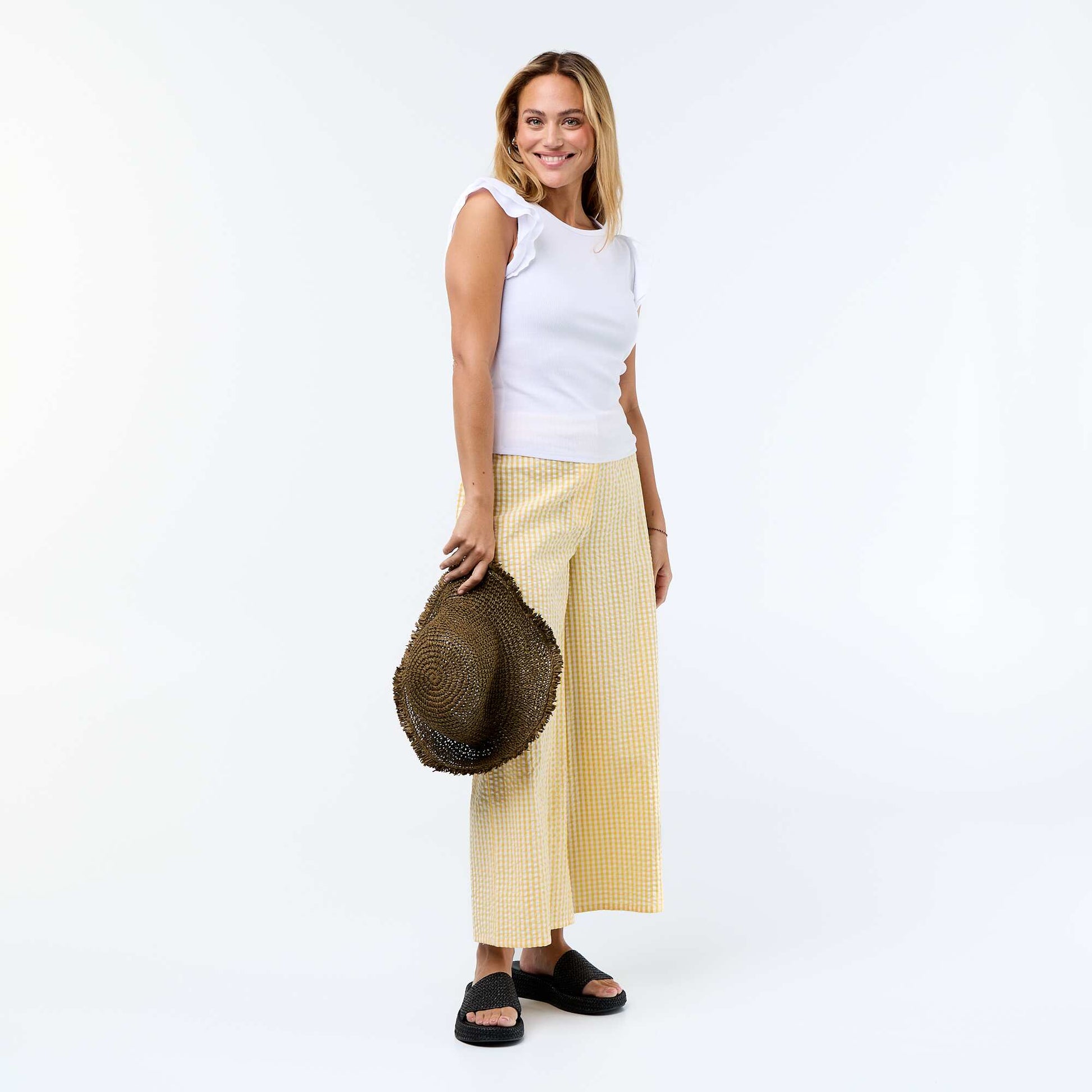 Ribbed Ruffle-Sleeve T-shirt WHITE