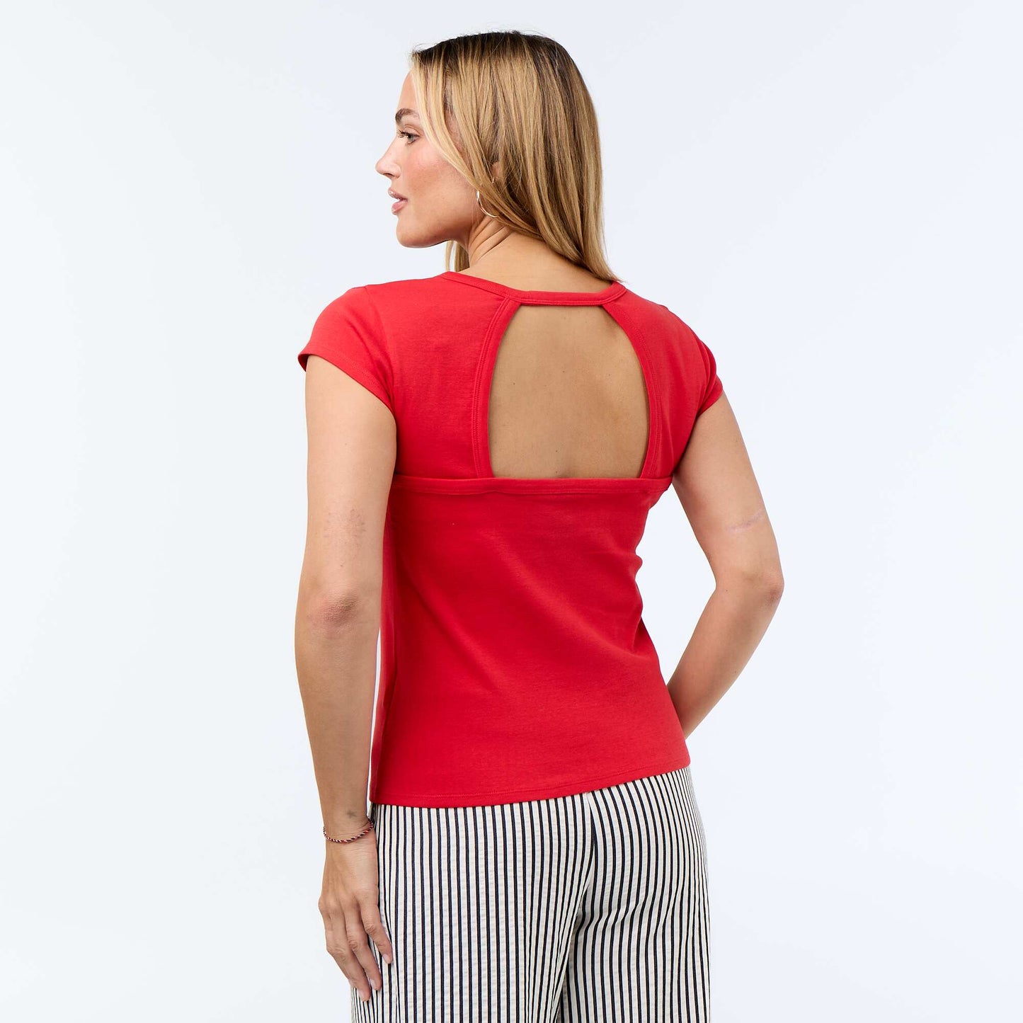 Plain Open-Back Short-Sleeved T-Shirt RED