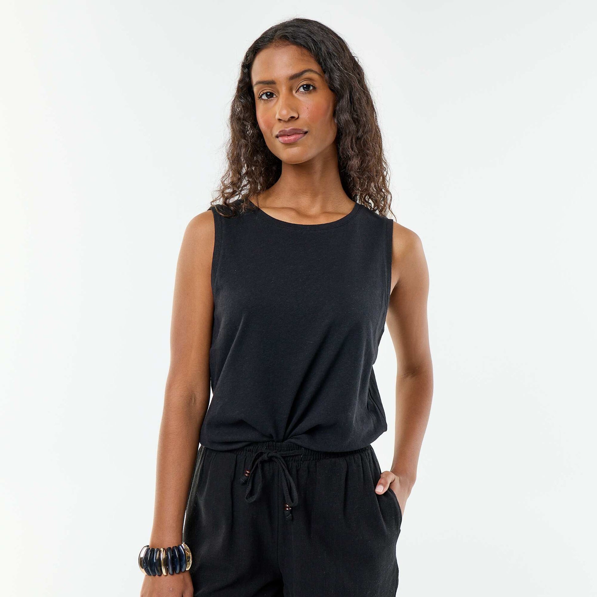 Sleeveless vest top BLACK