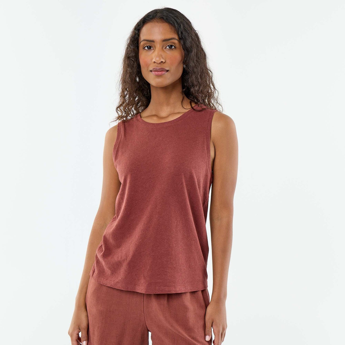 Sleeveless vest top BROWN