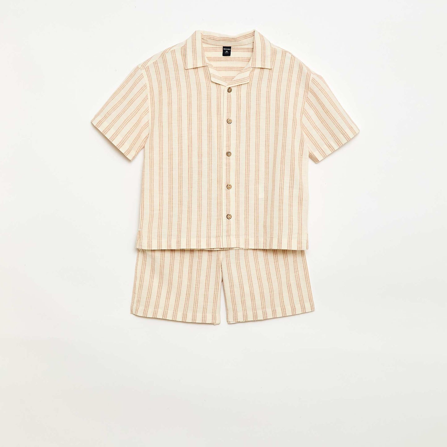 ზოლიანი პერანგი და შორტი ნაკრები კრემისფერი