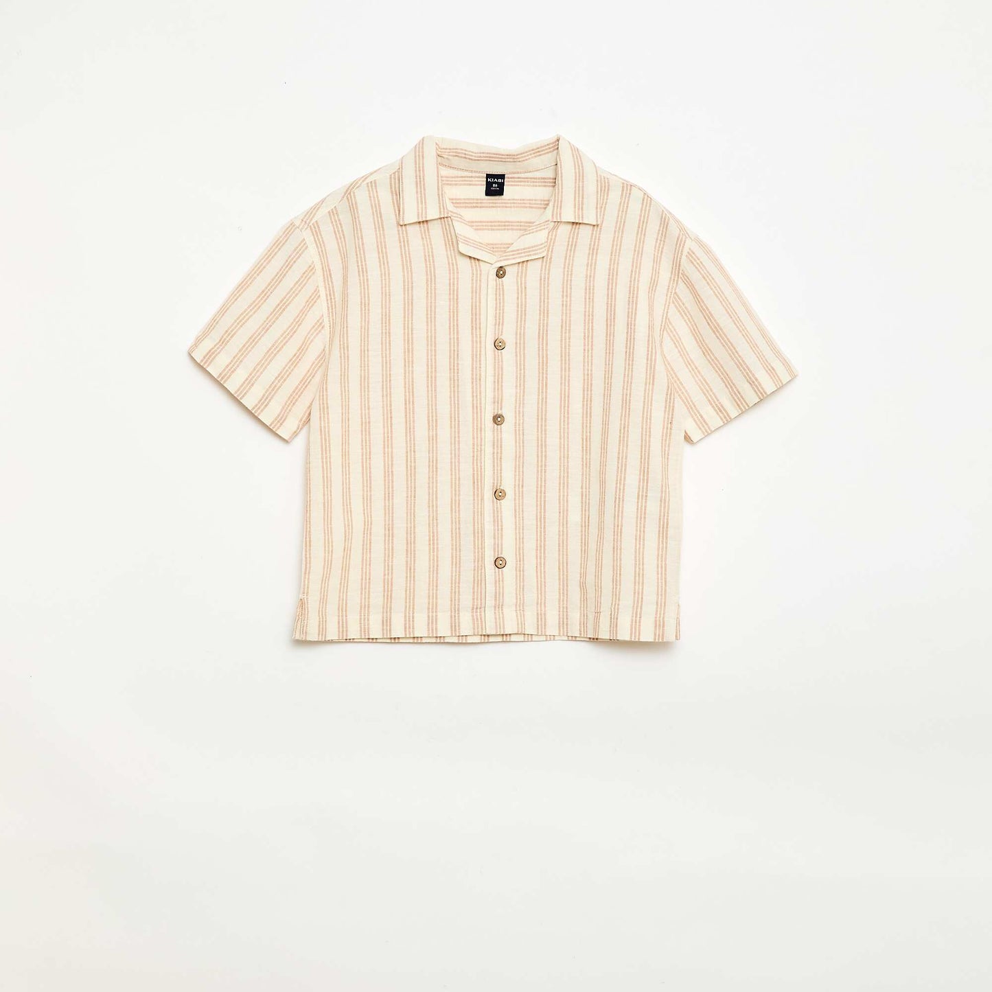 ზოლიანი პერანგი და შორტი ნაკრები კრემისფერი