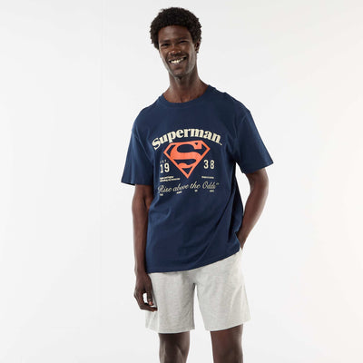 Men's 'Superman' Short Pajama Set - T-shirt & Shorts BLUE