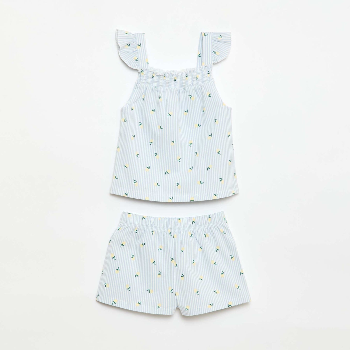 Ruffled Top & Shorts Short Pajama Set - 2 Piece BLUE