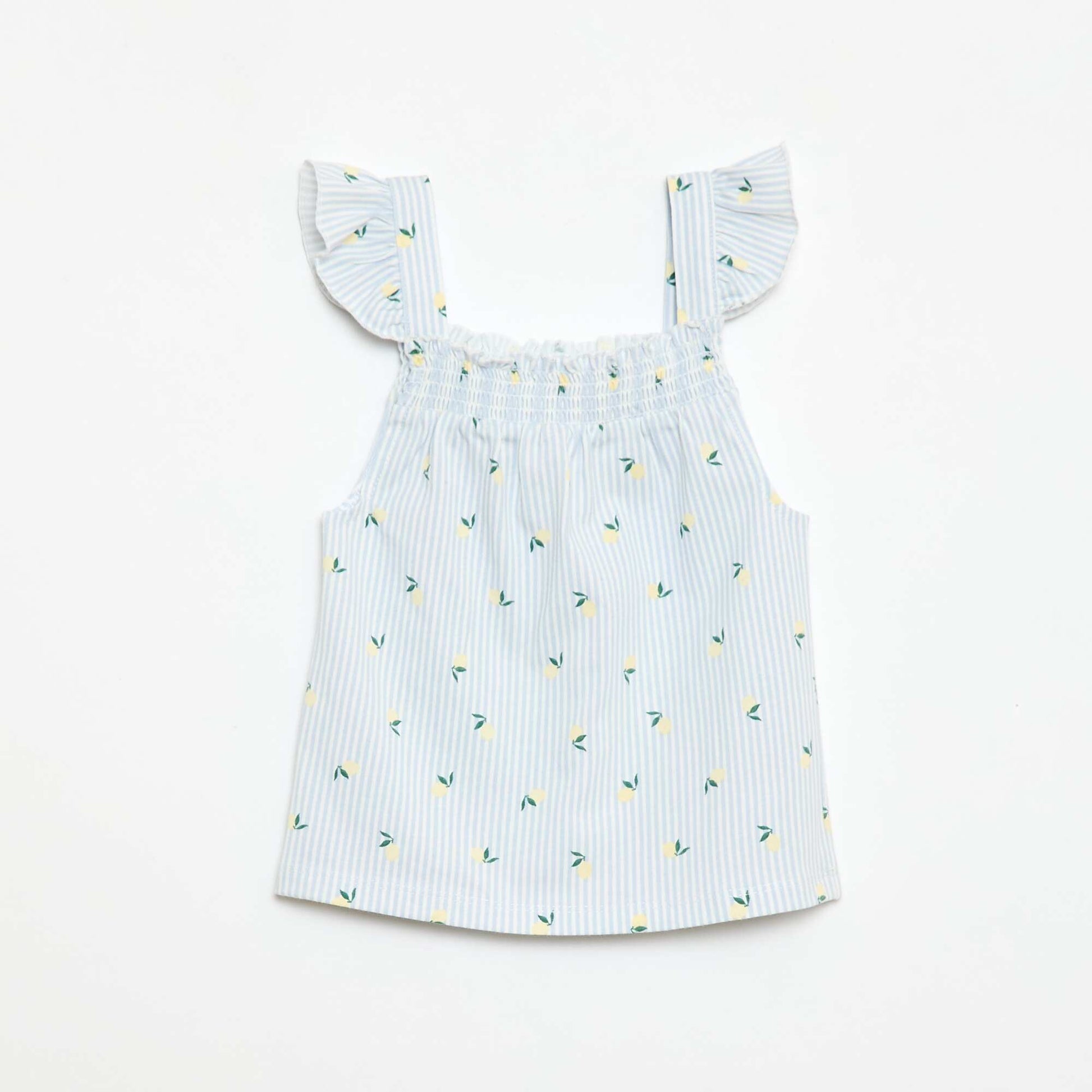 Ruffled Top & Shorts Short Pajama Set - 2 Piece BLUE