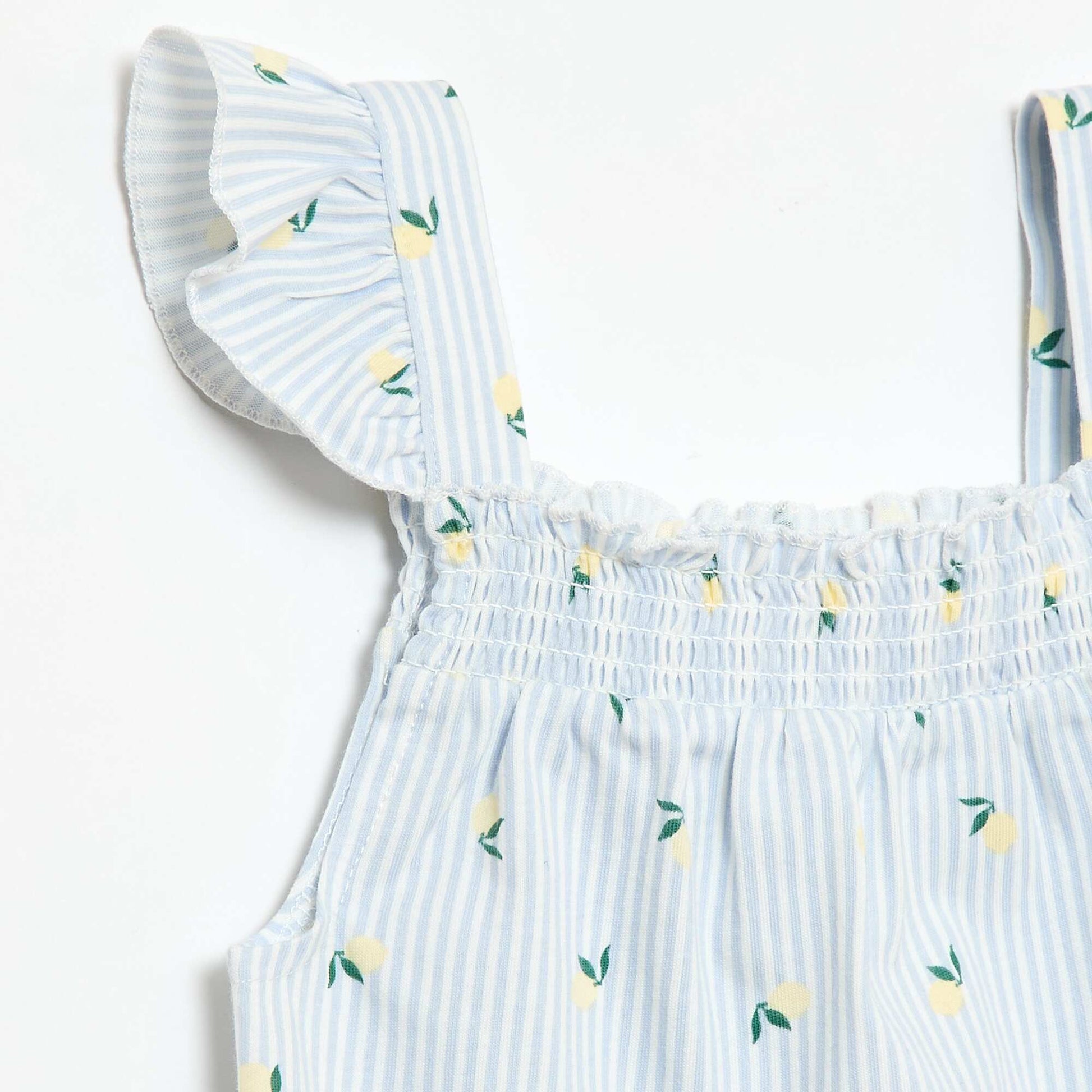Ruffled Top & Shorts Short Pajama Set - 2 Piece BLUE