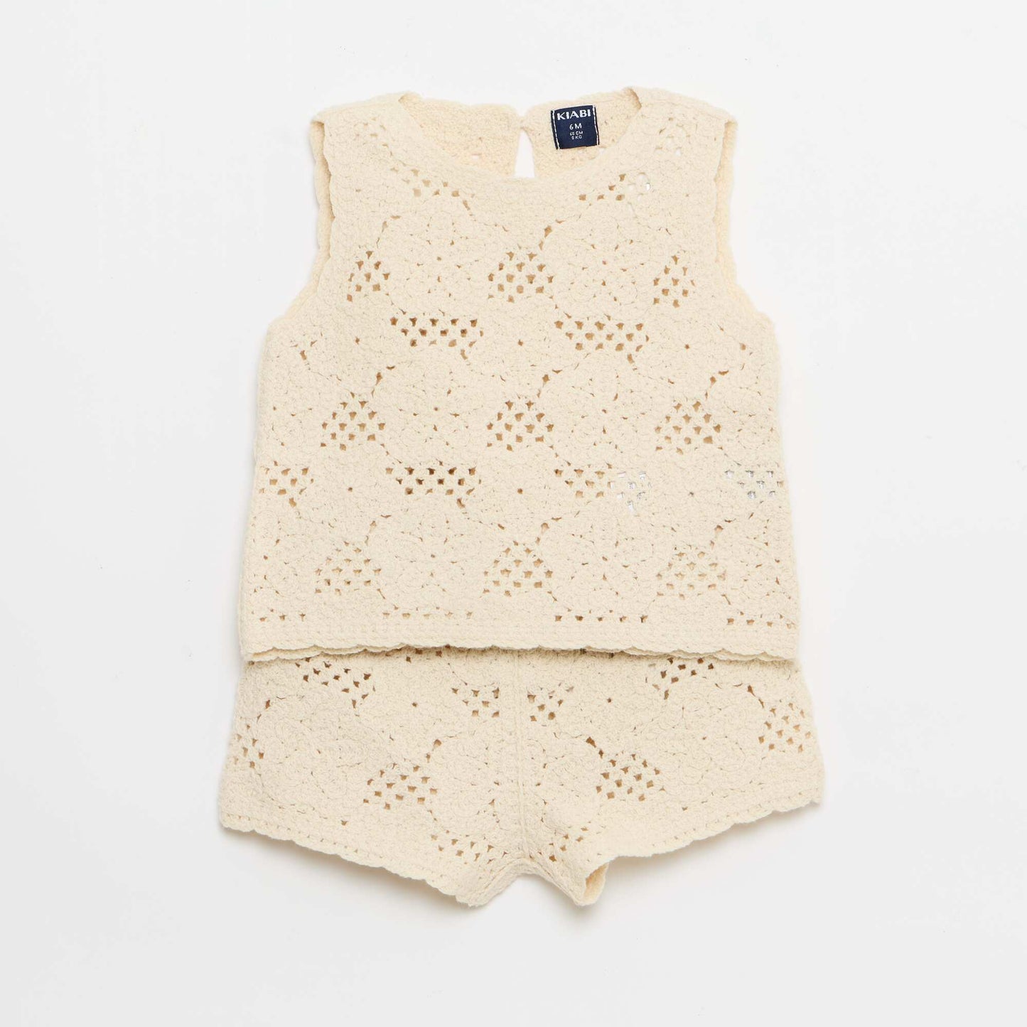 2-piece crochet knit set - top + shorts WHITE