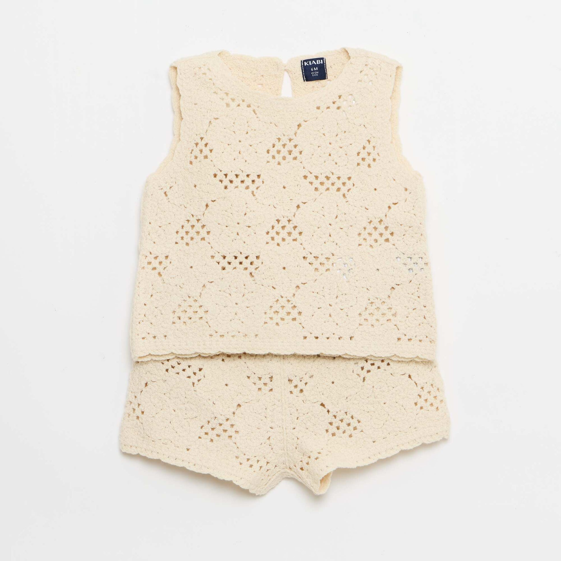 2-piece crochet knit set - top + shorts WHITE