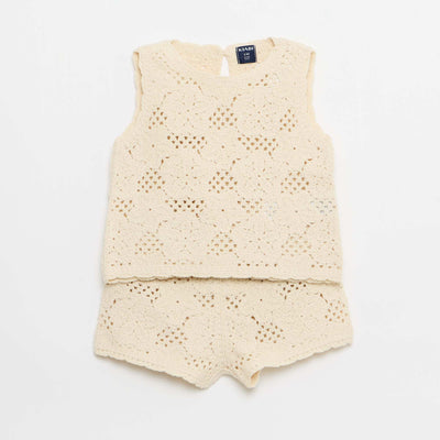 2-piece crochet knit set - top + shorts WHITE