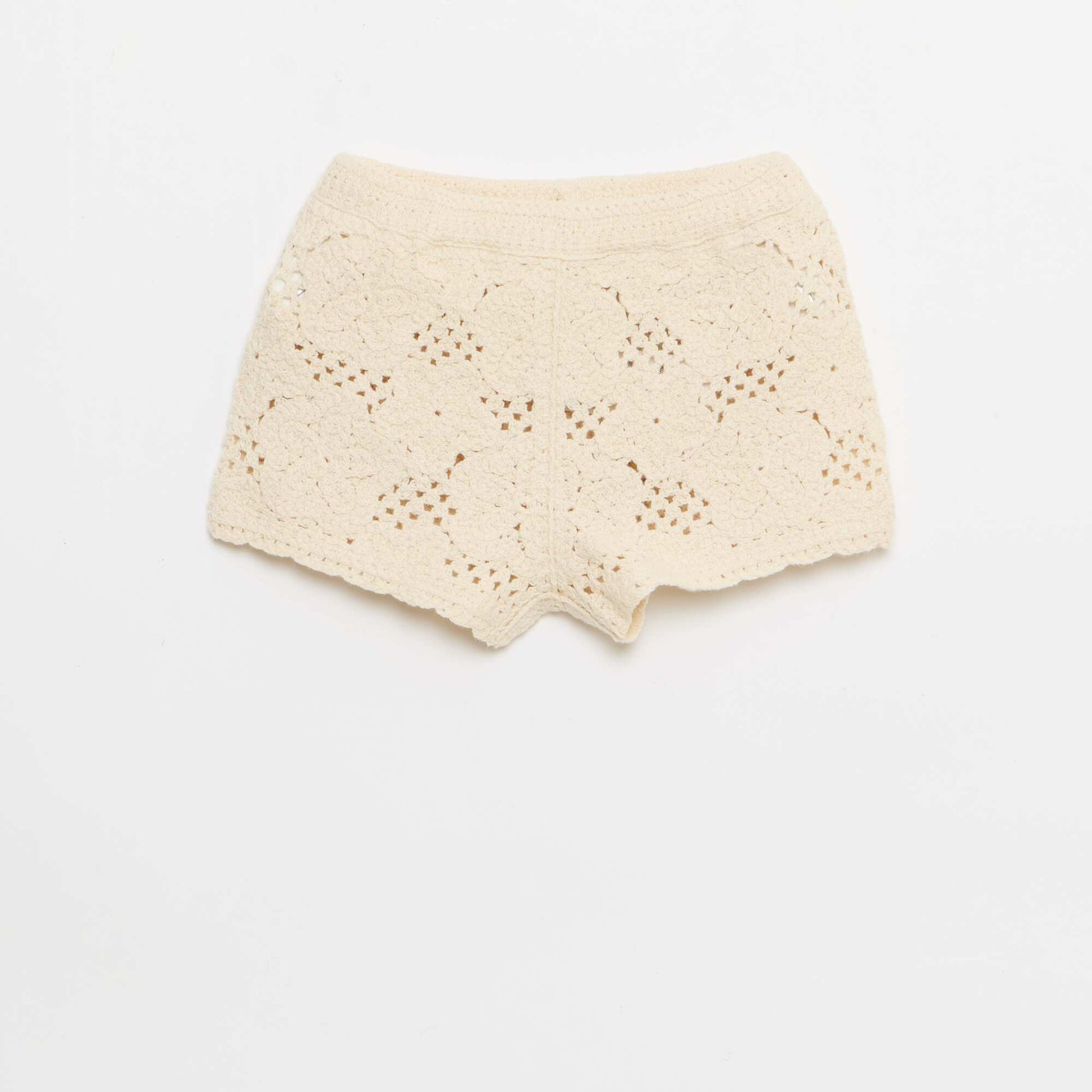 2-piece crochet knit set - top + shorts WHITE