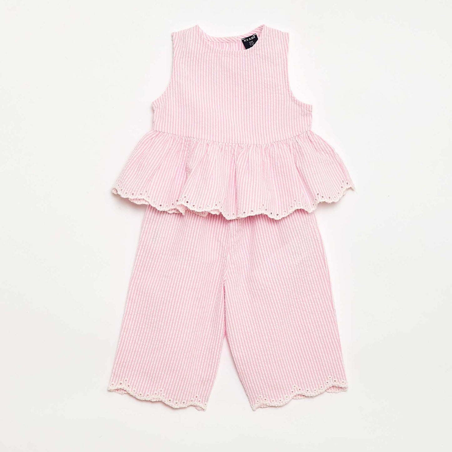 ბამბის ბლუზა და შარვლის კომპლექტი - 2 ცალი ვარდისფერი