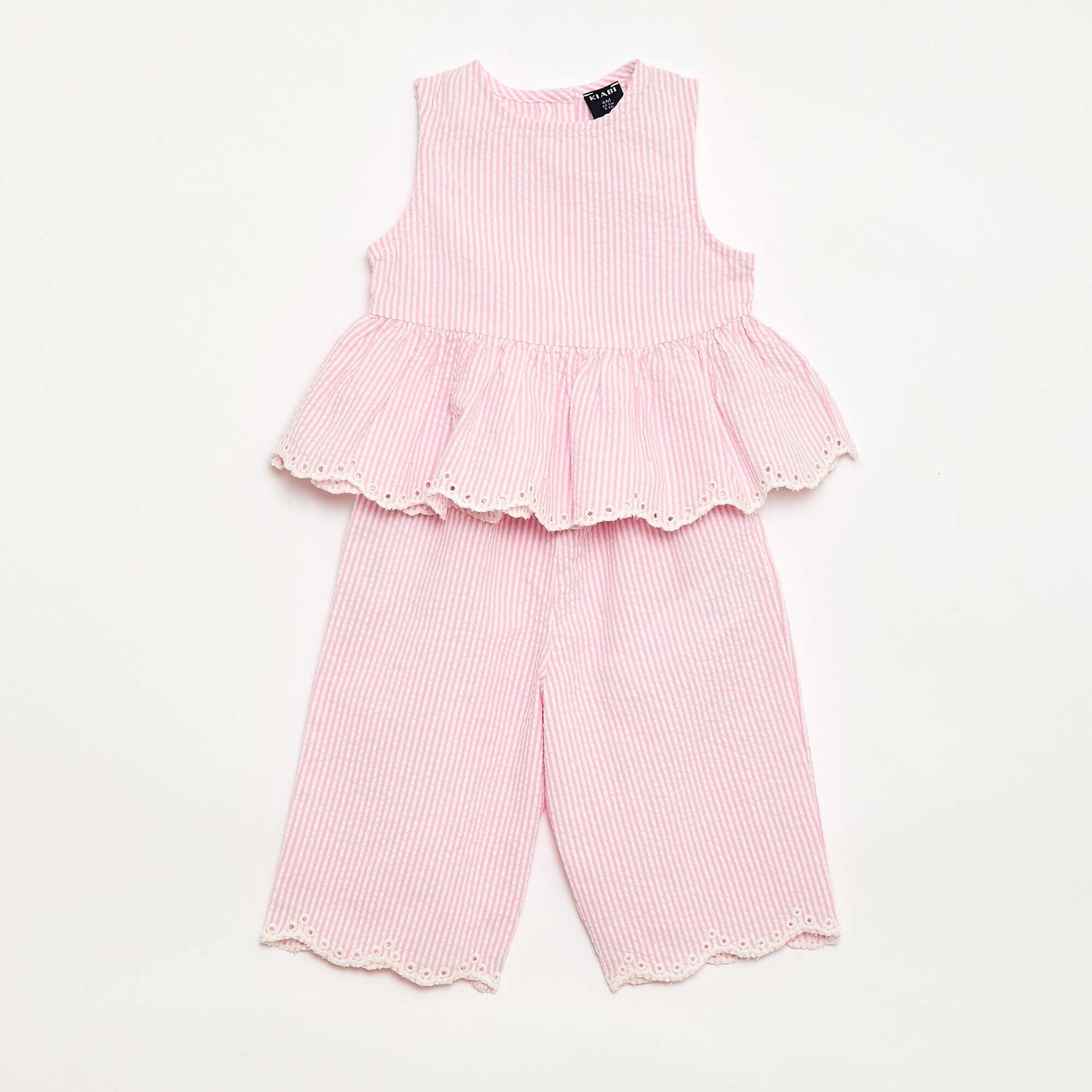 ბამბის ბლუზა და შარვლის კომპლექტი - 2 ცალი ვარდისფერი