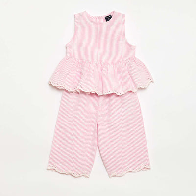 ბამბის ბლუზა და შარვლის კომპლექტი - 2 ცალი ვარდისფერი