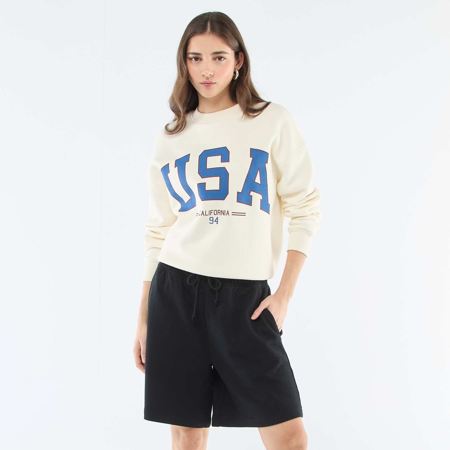 French terry long shorts BLACK