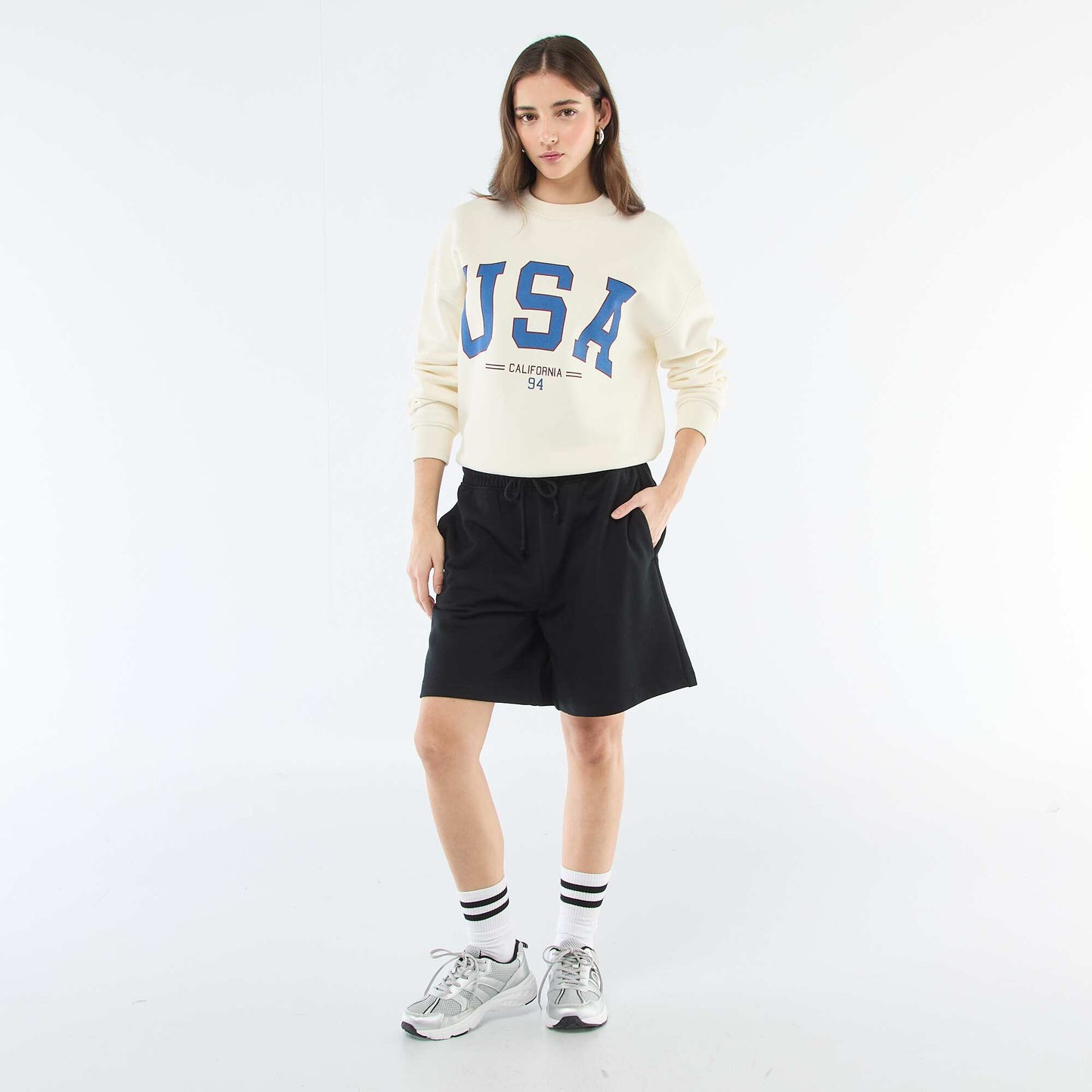 French terry long shorts BLACK