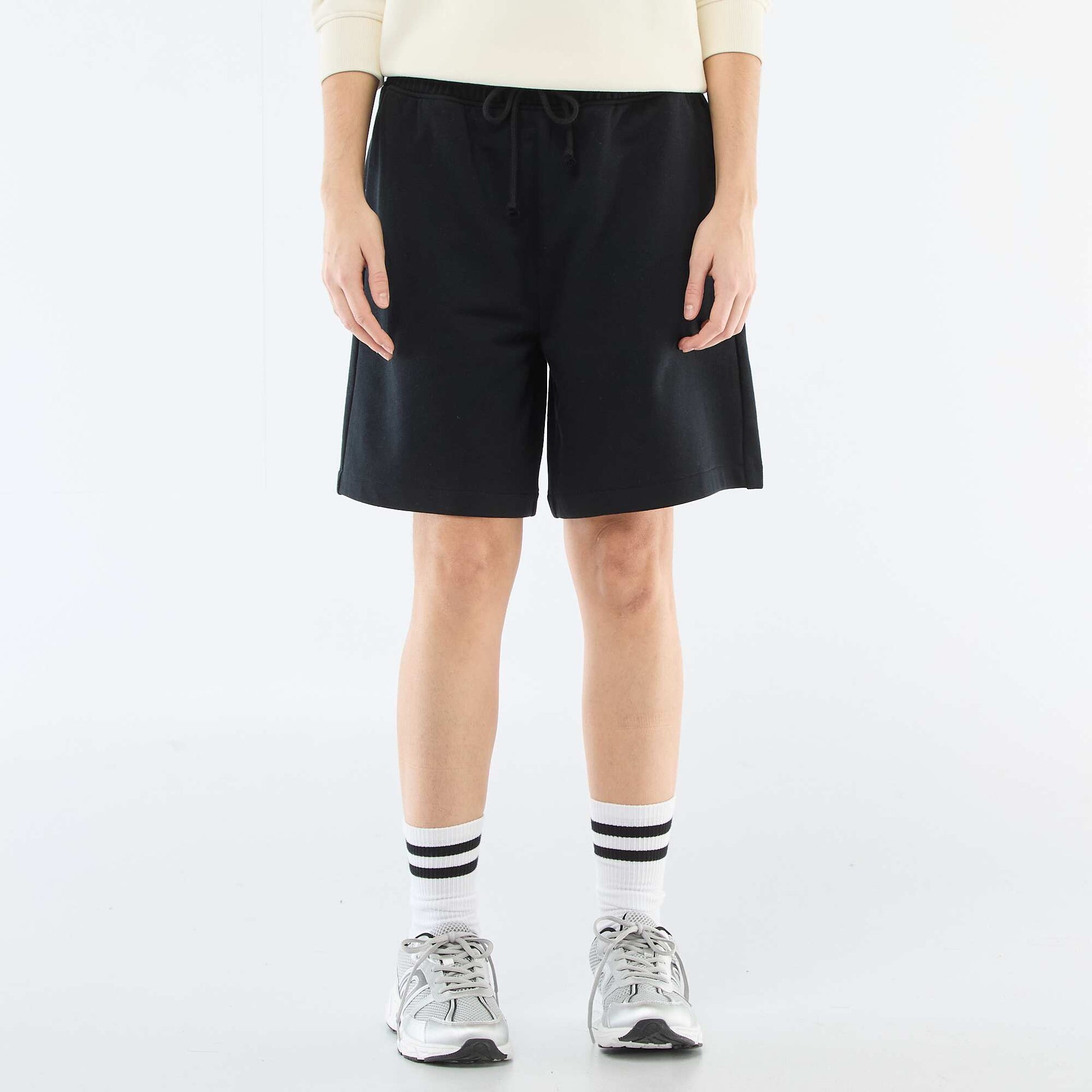 French terry long shorts BLACK