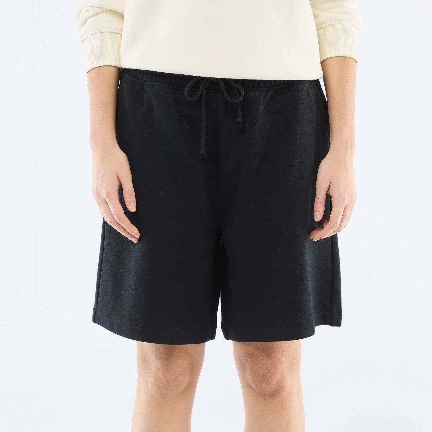 French terry long shorts BLACK