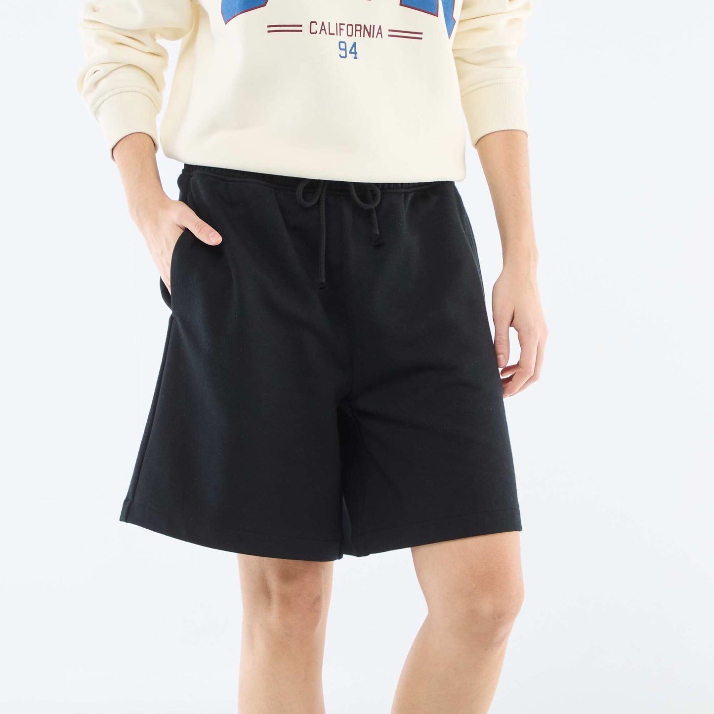 French terry long shorts BLACK
