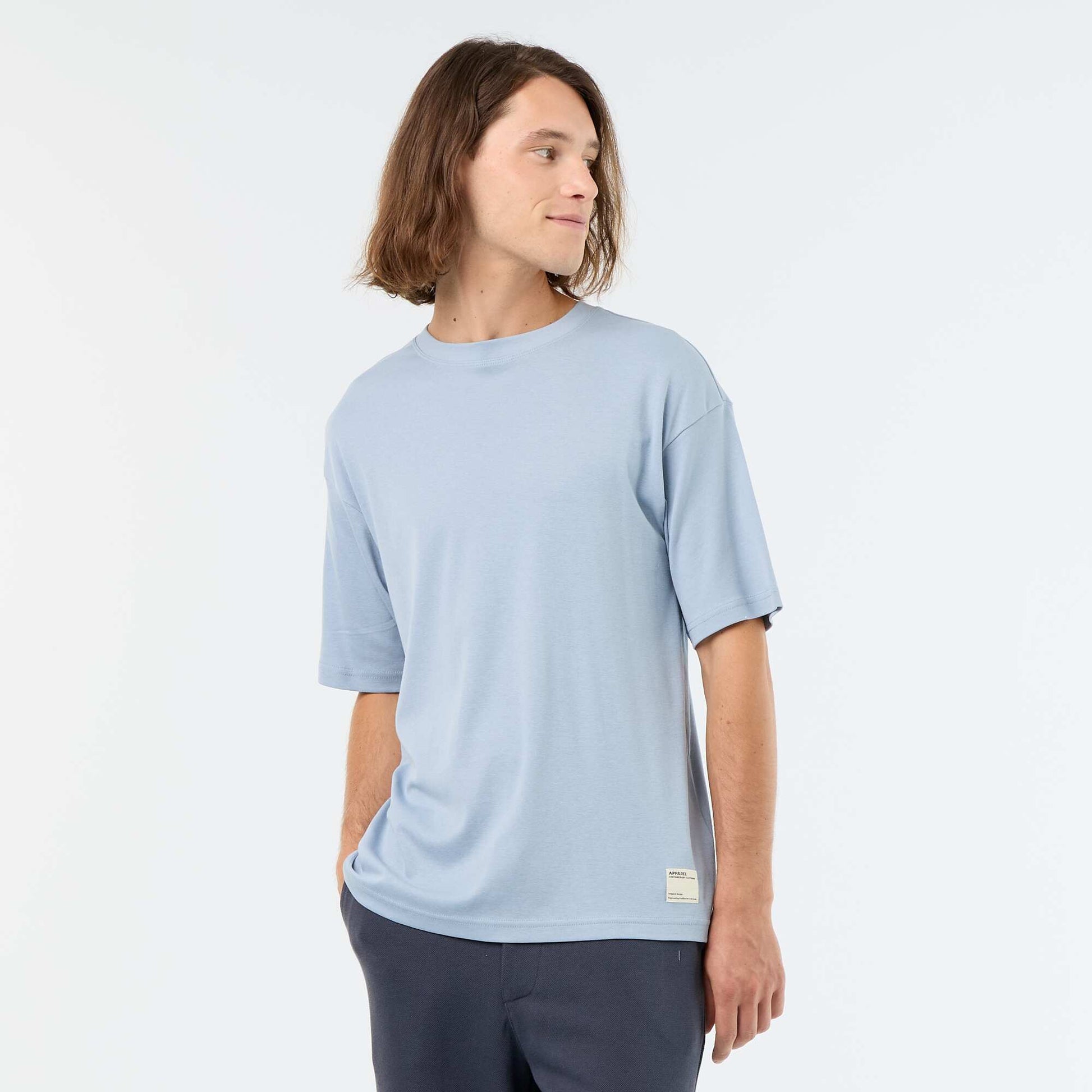 Men's Plain Short-Sleeved Crew Neck T-Shirt BLUE