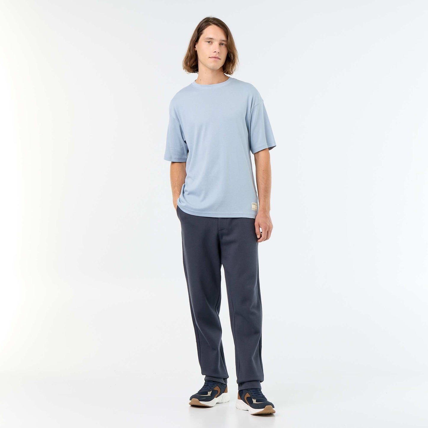 Men's Plain Short-Sleeved Crew Neck T-Shirt BLUE