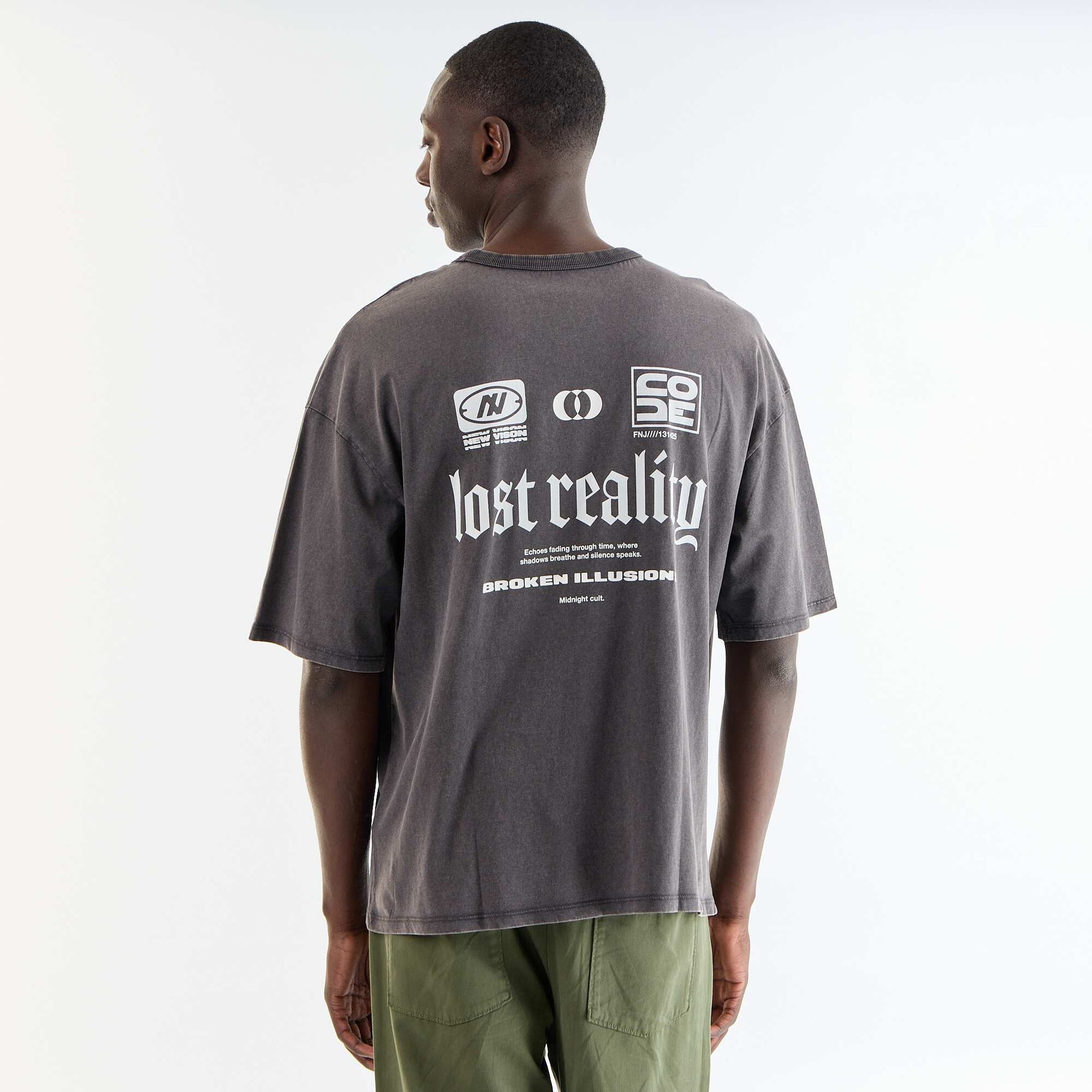 Vintage Style Short-Sleeved Printed T-shirt GREY