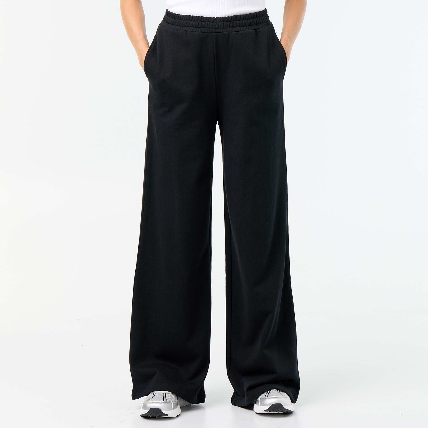 Wide Heavy Knit Jogging Trousers BLACK