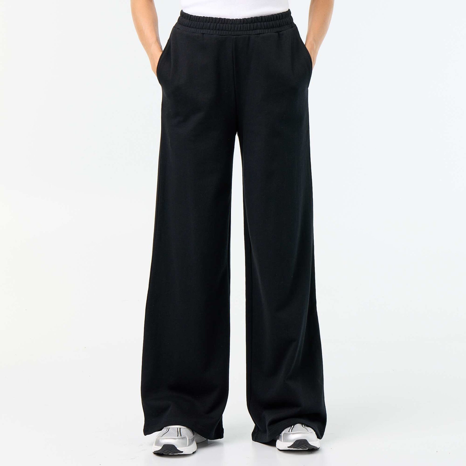 Wide Heavy Knit Jogging Trousers BLACK