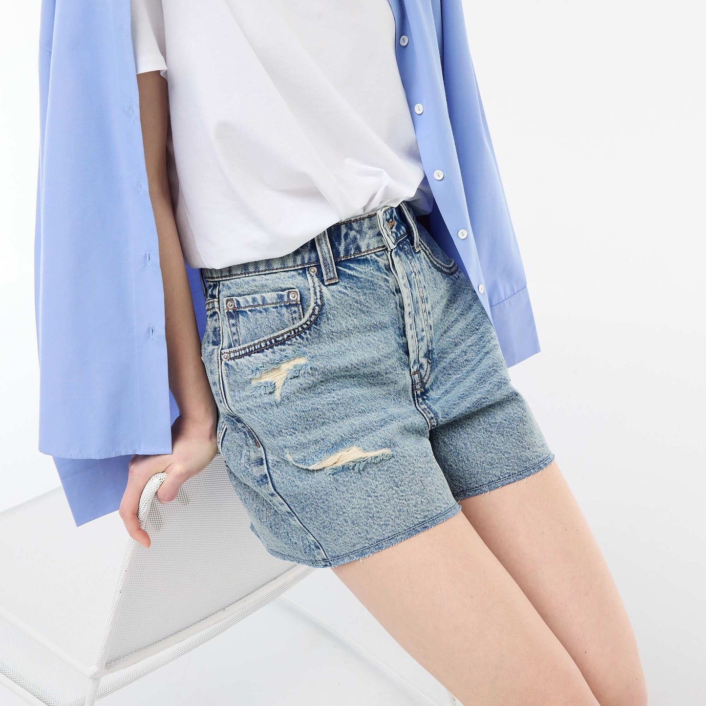 Distressed Denim Shorts BLUE