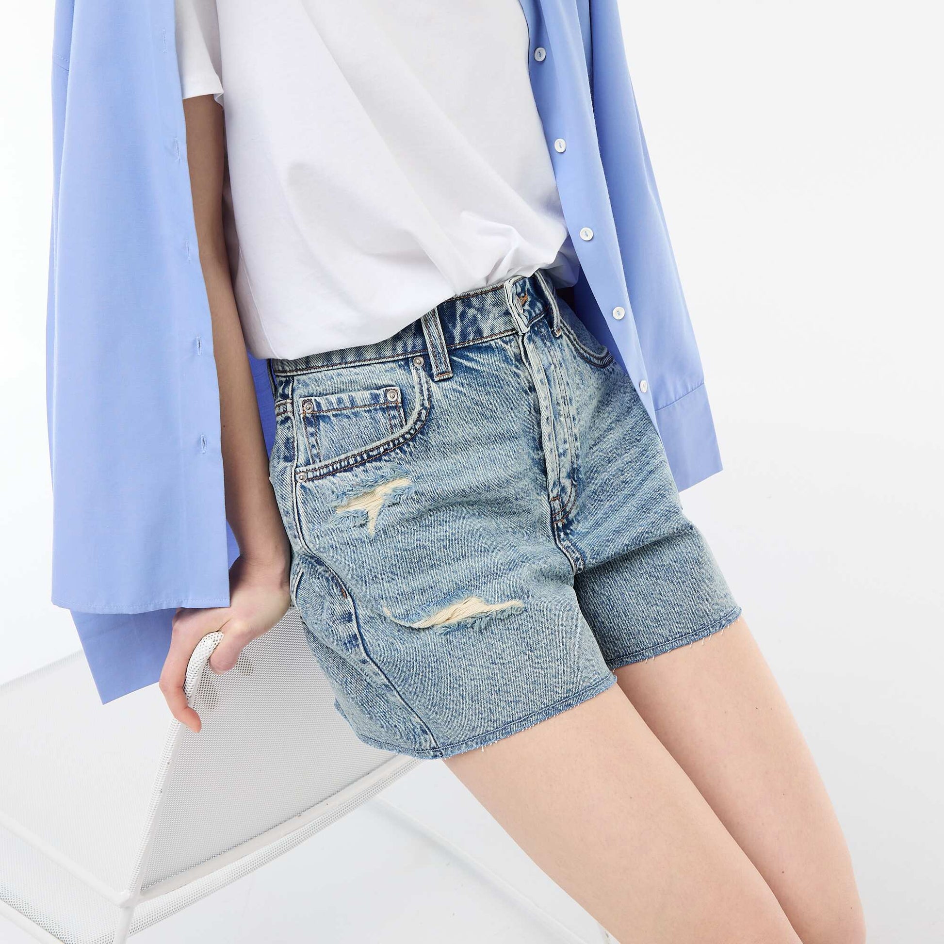Distressed Denim Shorts BLUE