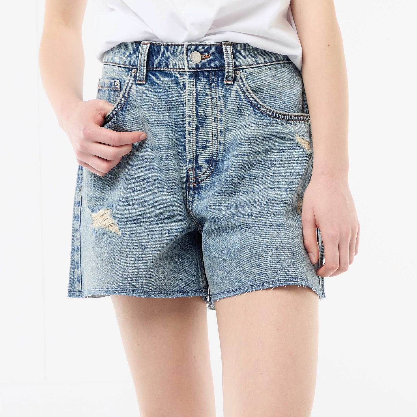 Distressed Denim Shorts BLUE