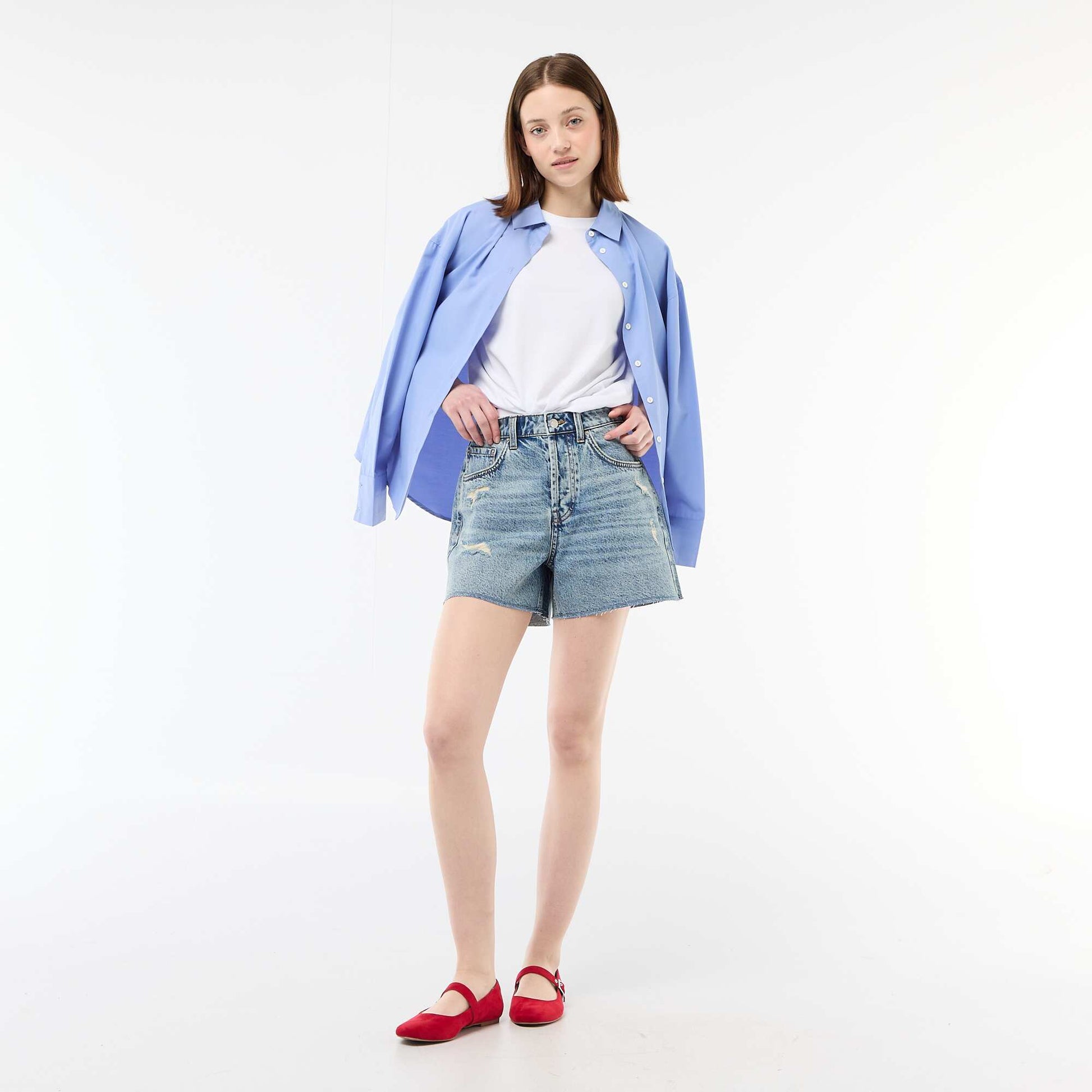 Distressed Denim Shorts BLUE