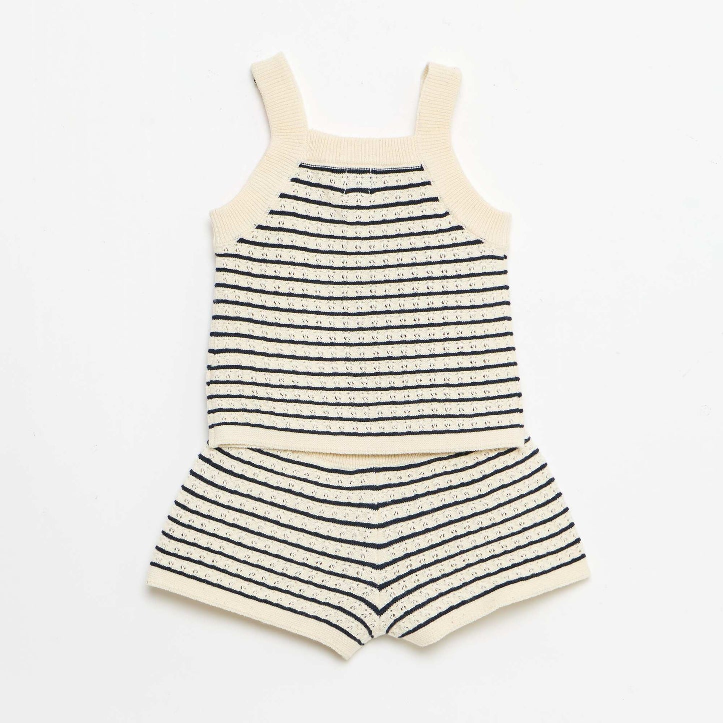 2-ნაწილიანი ნაქსოვი შორტი და მაისურის ნაკრები ლურჯი