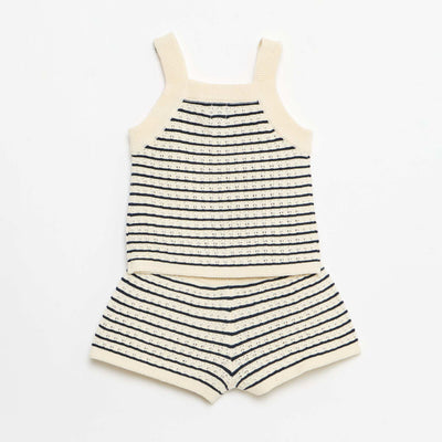 2-ნაწილიანი ნაქსოვი შორტი და მაისურის ნაკრები ლურჯი