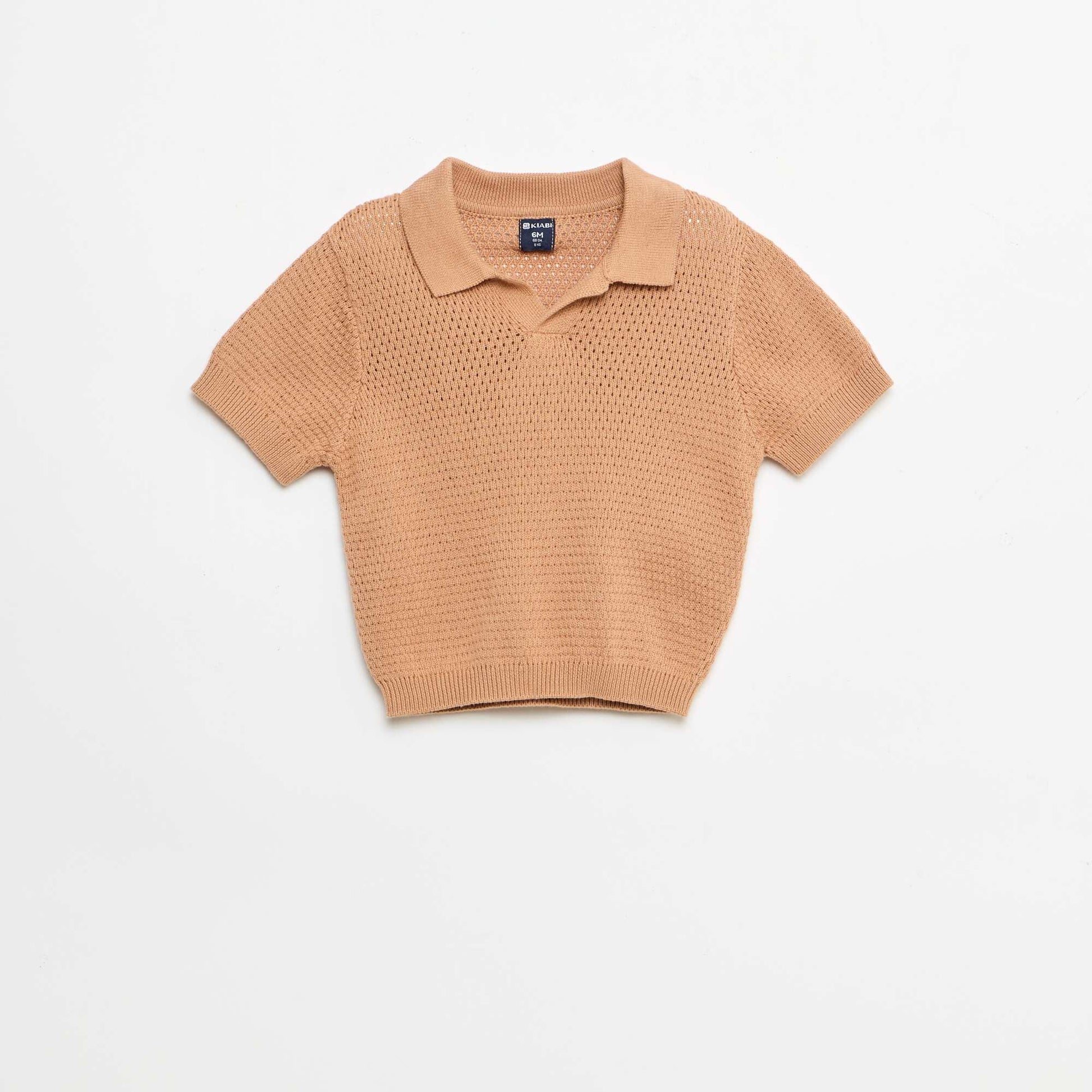 2 ნაწილიანი ნაქსოვი კომპლექტი - პოლოს მაისური + შორტი ყავისფერი