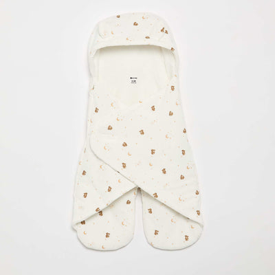 Printed Jersey Cotton and Fleece Blanket WHITE