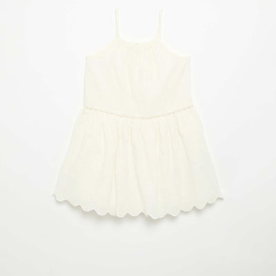Embroidered Dress with Non-Adjustable Spaghetti Straps WHITE