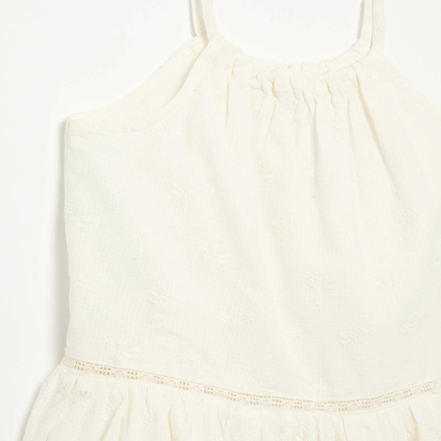 Embroidered Dress with Non-Adjustable Spaghetti Straps WHITE