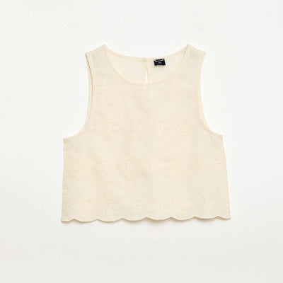 All-Over Embroidered Sleeveless Top WHITE