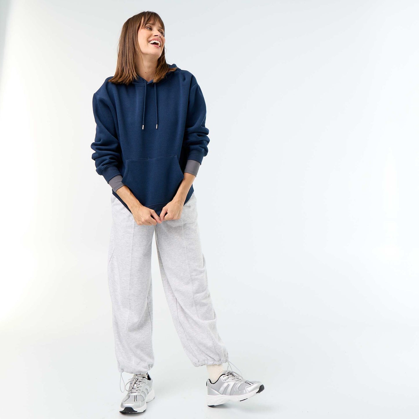 Plain hooded sweatshirt with kangaroo pocket BLUE