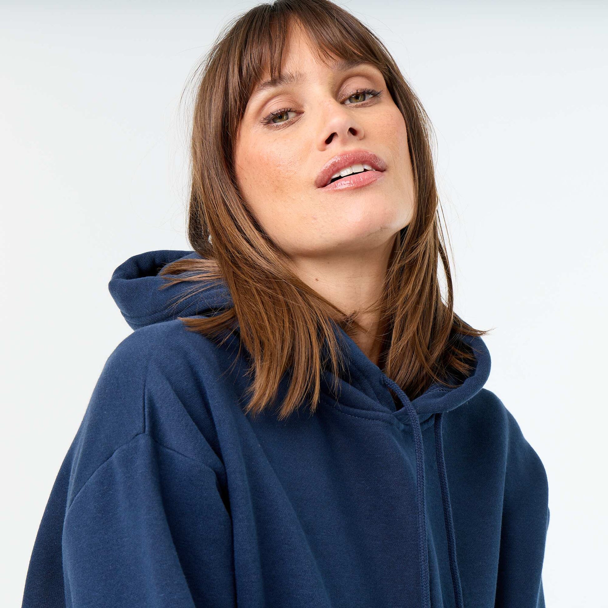 Plain hooded sweatshirt with kangaroo pocket BLUE
