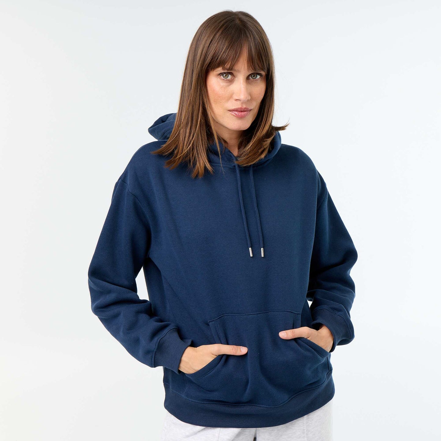 Plain hooded sweatshirt with kangaroo pocket BLUE