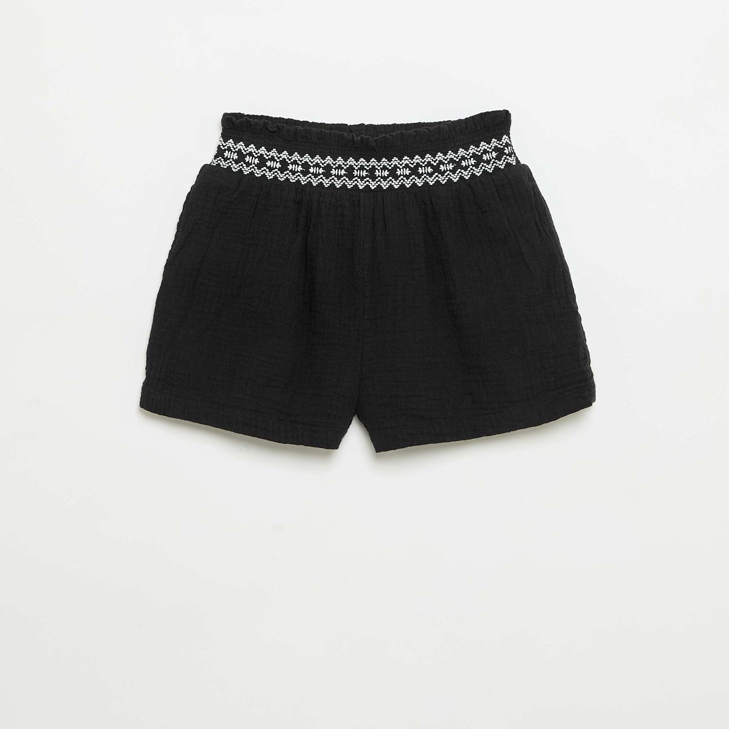 Embroidered Cotton Gauze Shorts BLACK