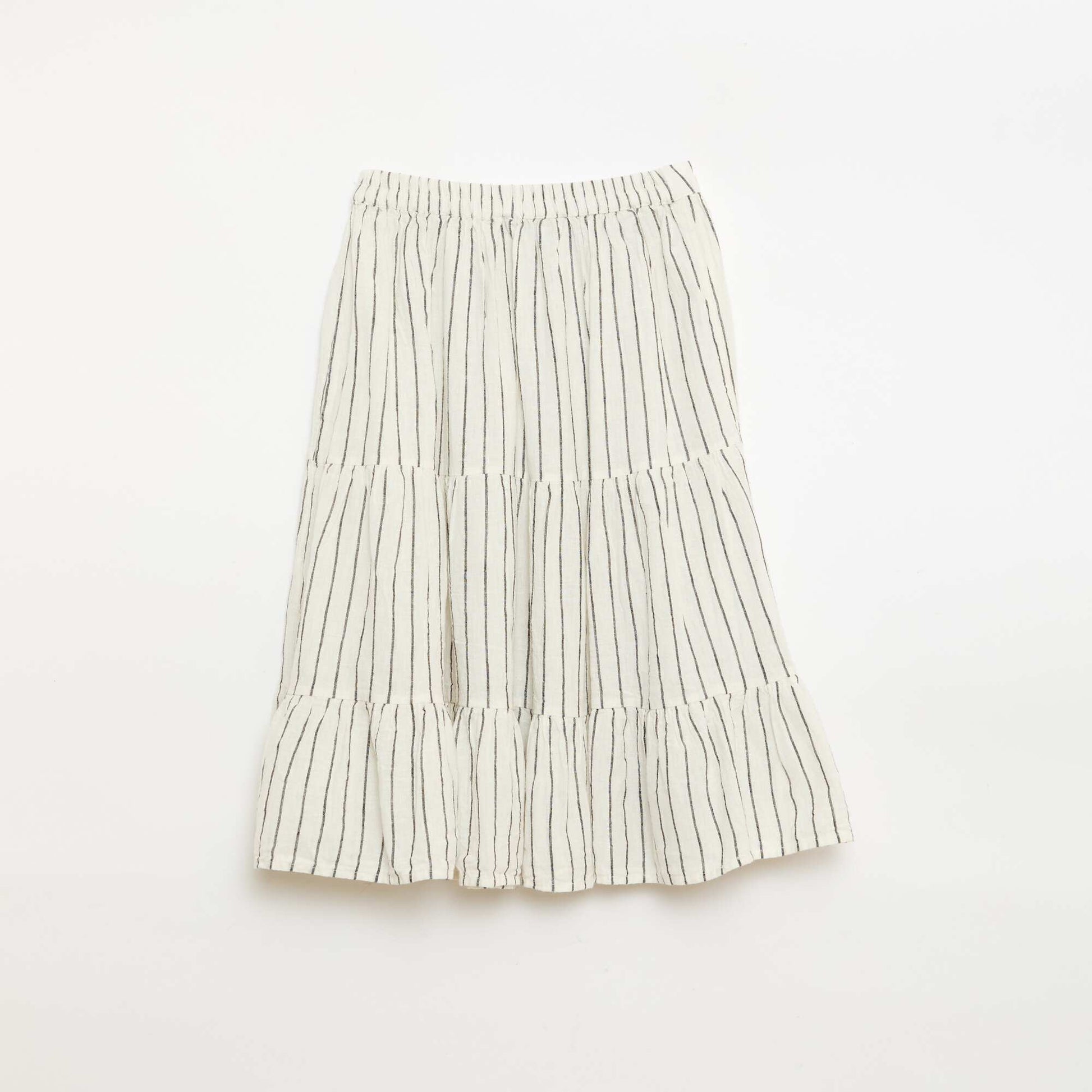 Long striped ruffled skirt WHITE