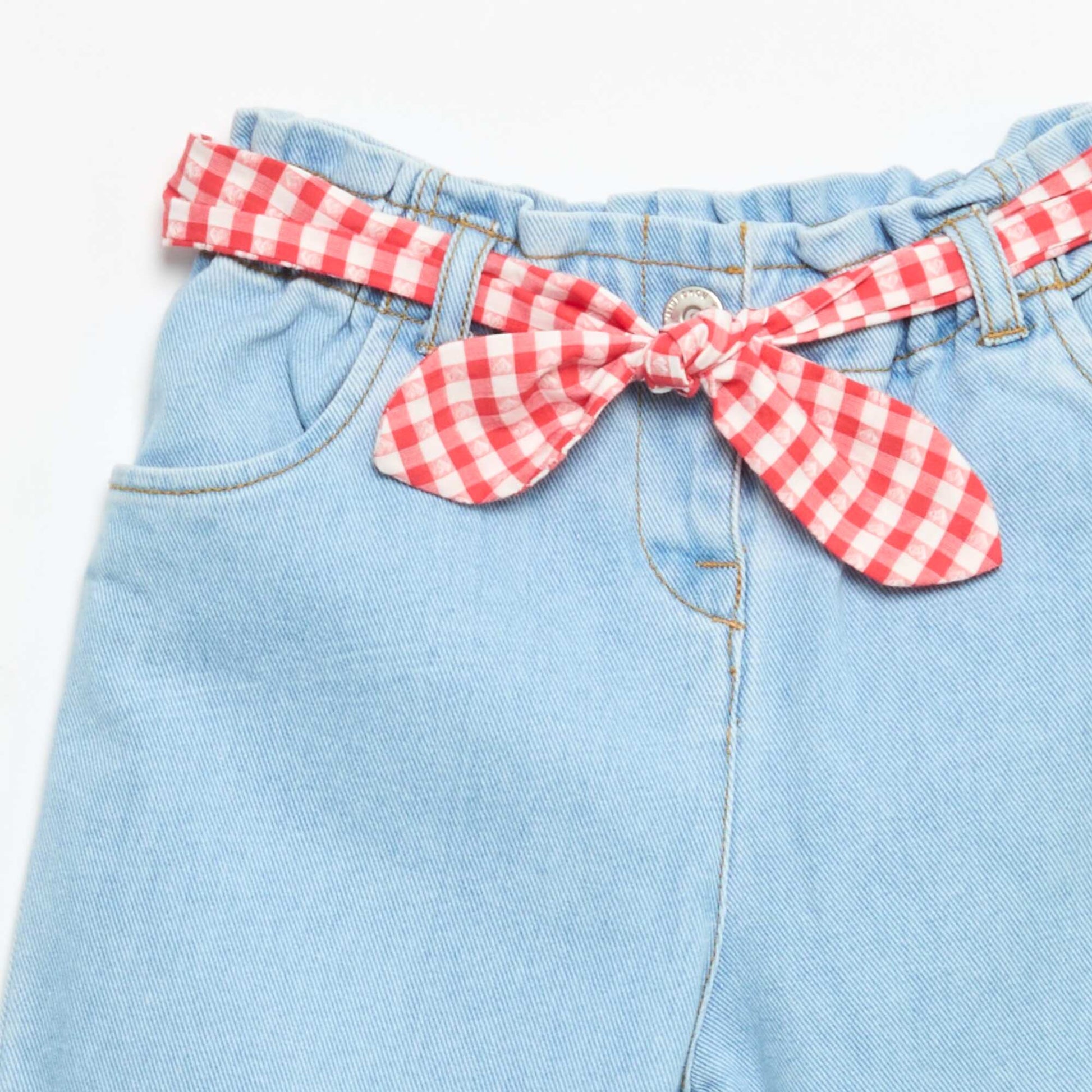 Denim Pants with Tie Belt WHITE