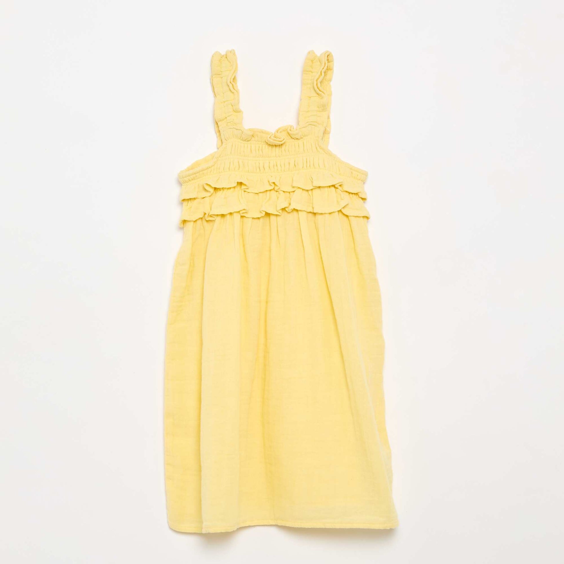 Ruffled Smocked Strappy Dress YELLOW