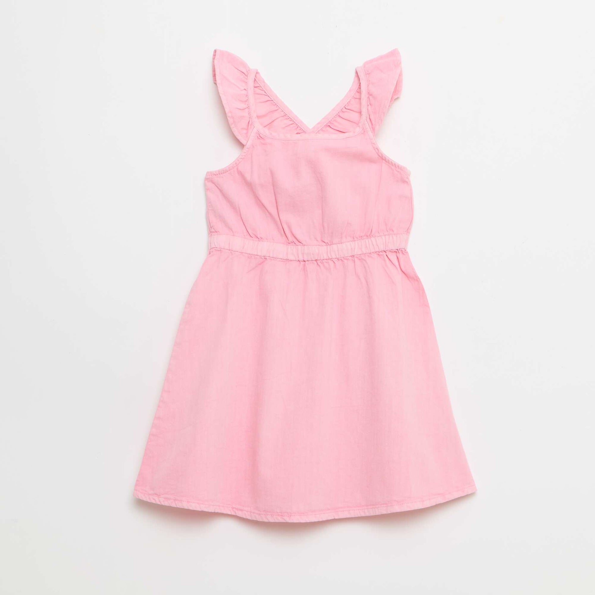 Solid Color Ruffled Strap Dress PINK