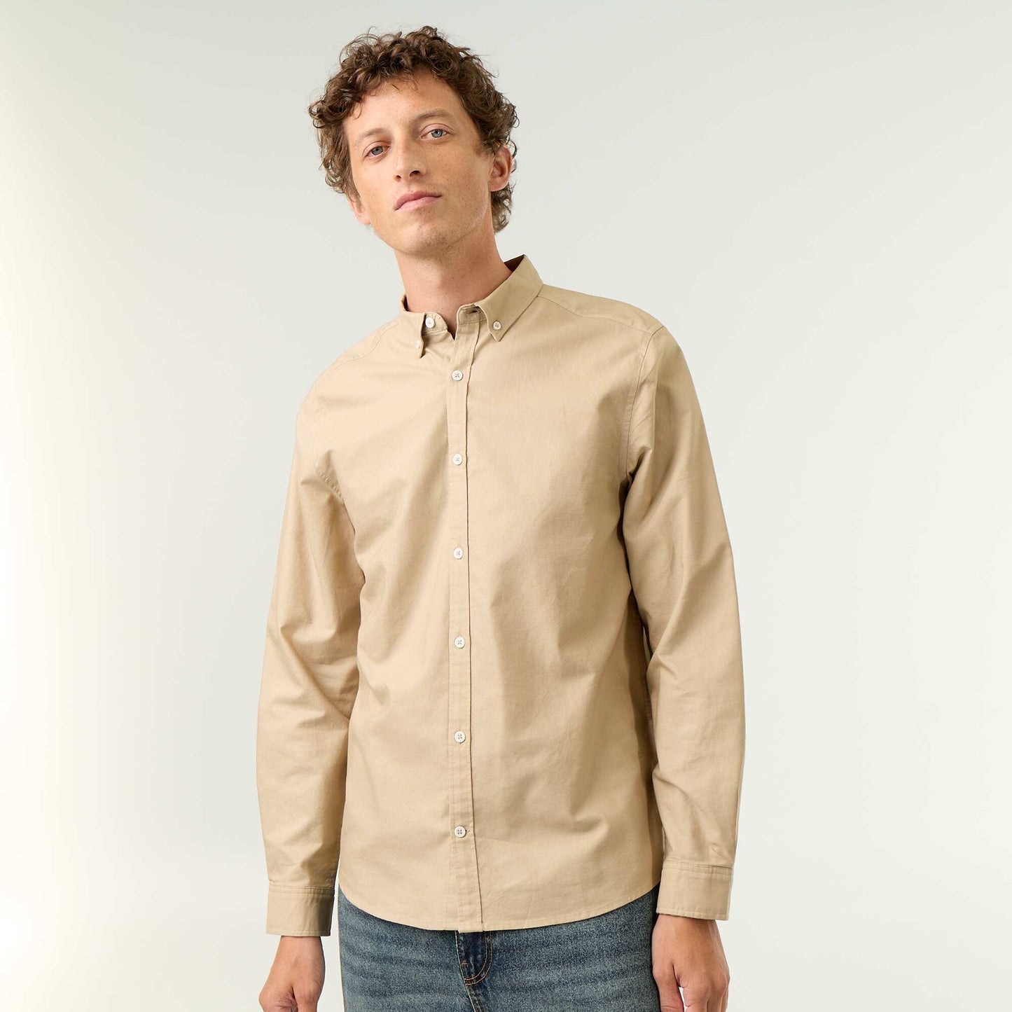 Oxford shirt with button-front opening BEIGE