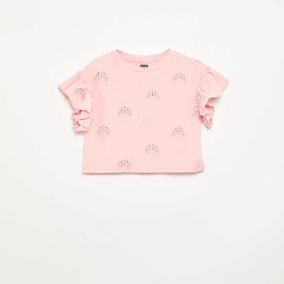 Cropped T-shirt with Broderie Anglaise PINK