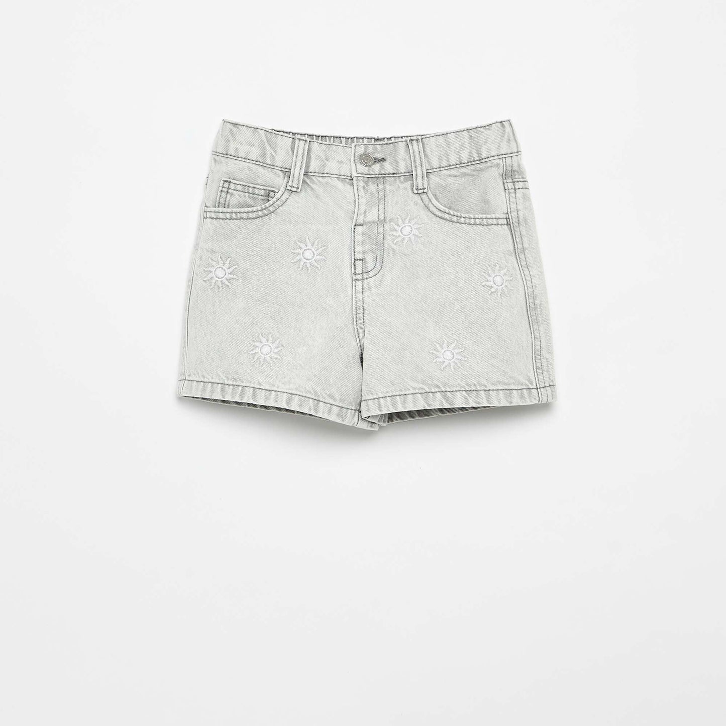 Embroidered denim shorts GREY