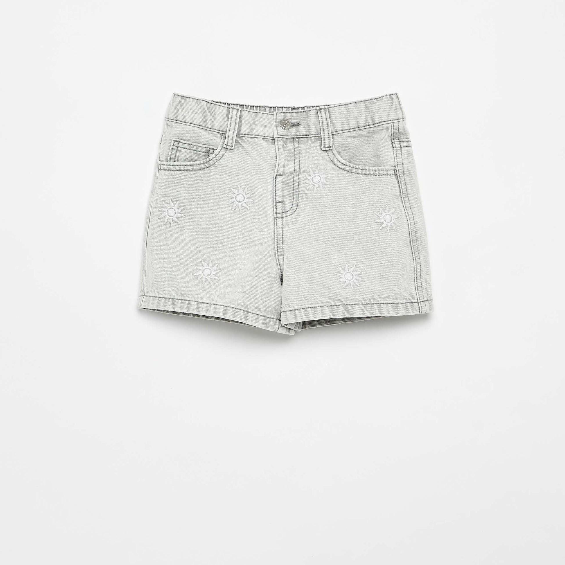 Embroidered denim shorts GREY